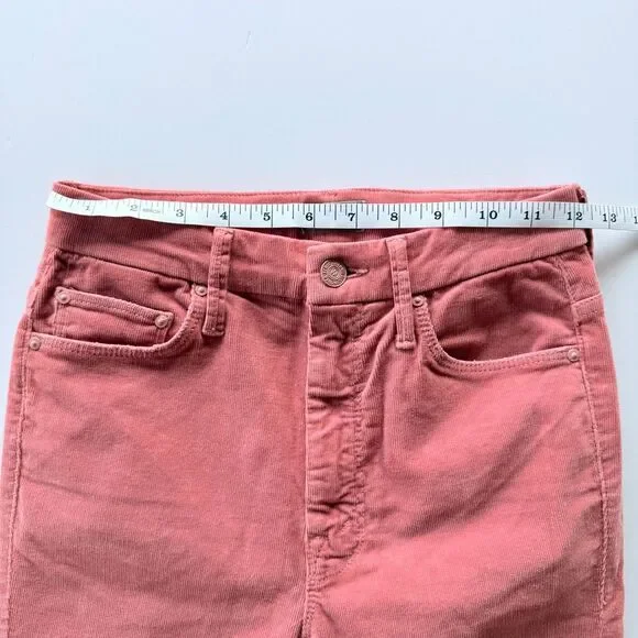 NWT MOTHER Denim High Waisted Looker Ankle Chew in Hopscotch Pink Corduroy Sz 24
